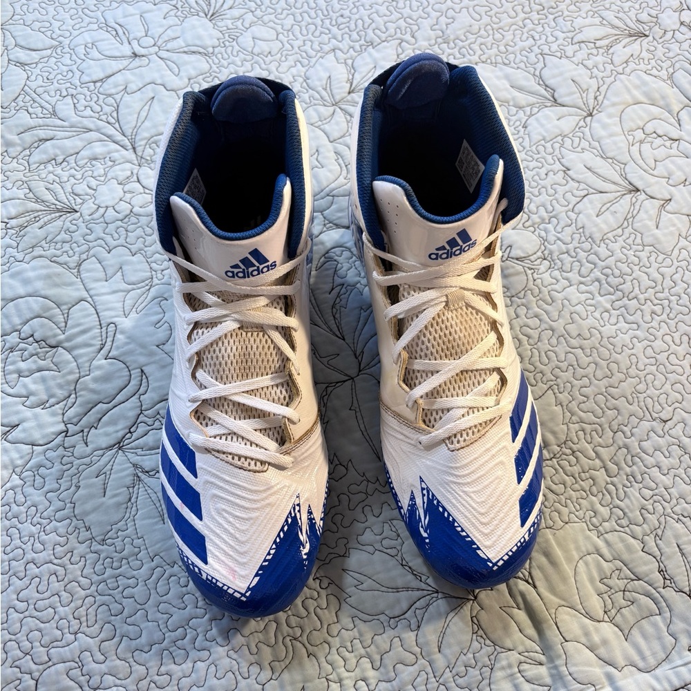 Adidas Freak X Carbon Mid Football Cleats White Blue Mens Sz 14💛